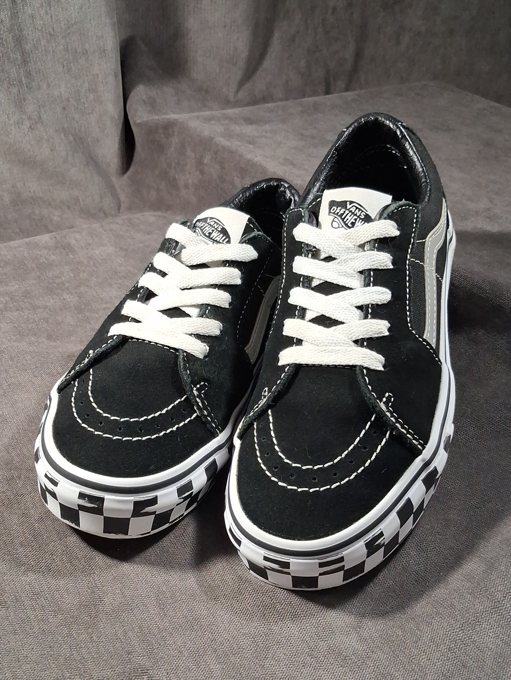 Vans Sk8-Low Black Reflective Side Stripe Suede Canvas Sneakers VG- US J3.5 W5